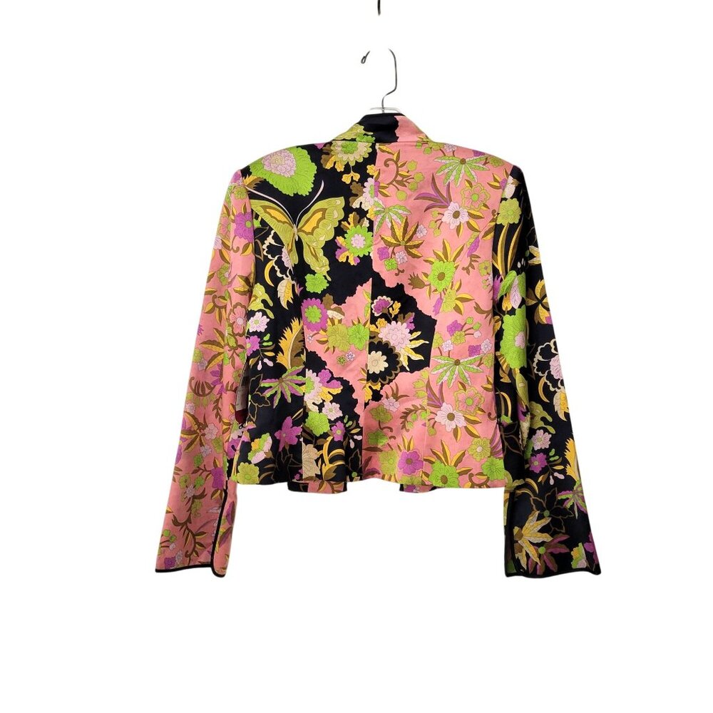 JS Collections Floral Silk Jacket Multicolor Long Sleeve Button Front Size 14 - Picture 2 of 7